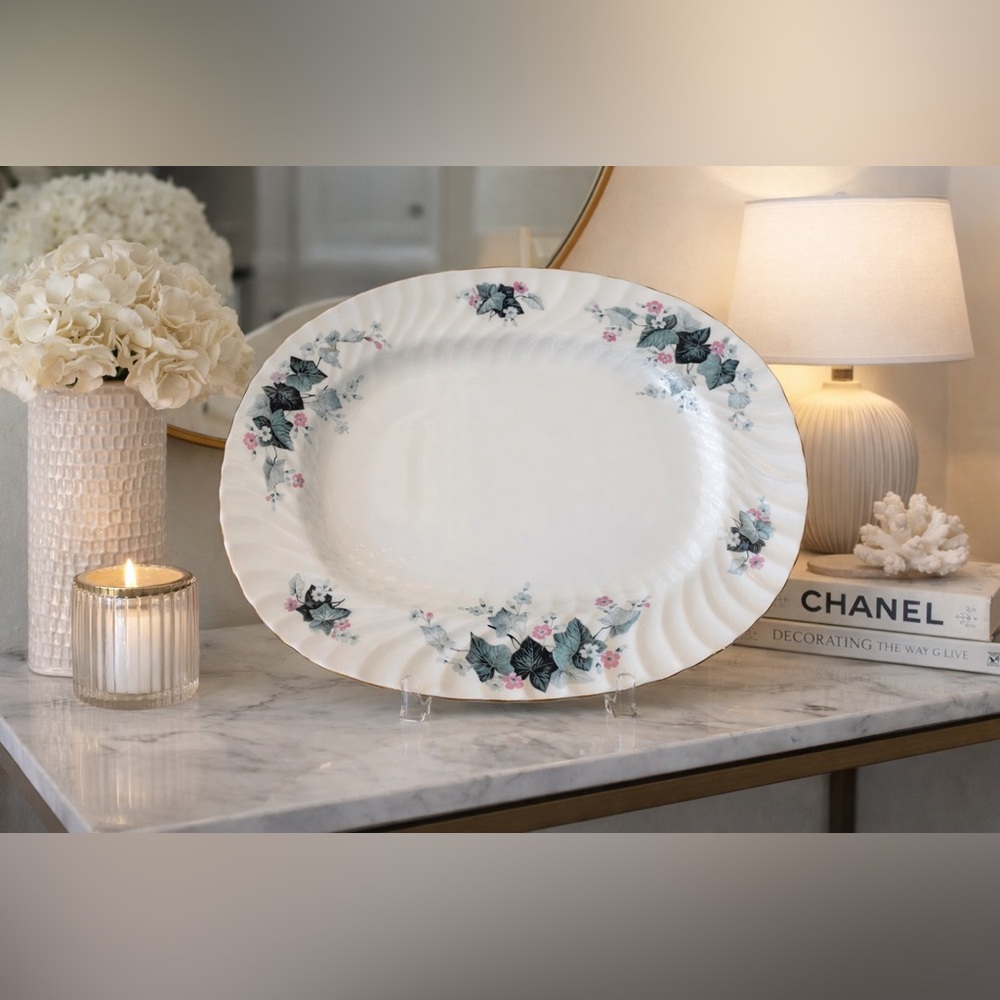 Aynsley Blue Leaf Rectangular Serving Plate – Fine Bone China, Made in England
